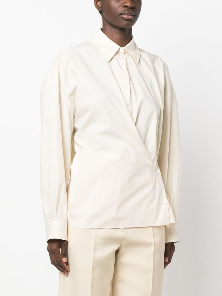 Neutral Draped Cotton Shirt
