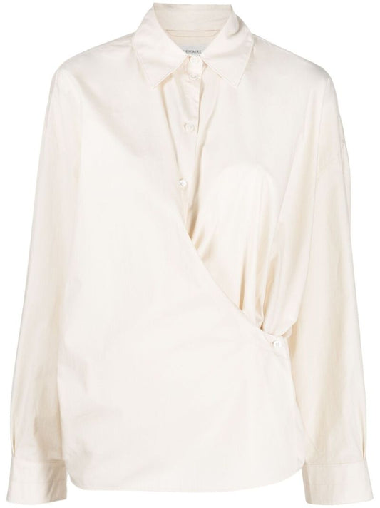 Neutral Draped Cotton Shirt