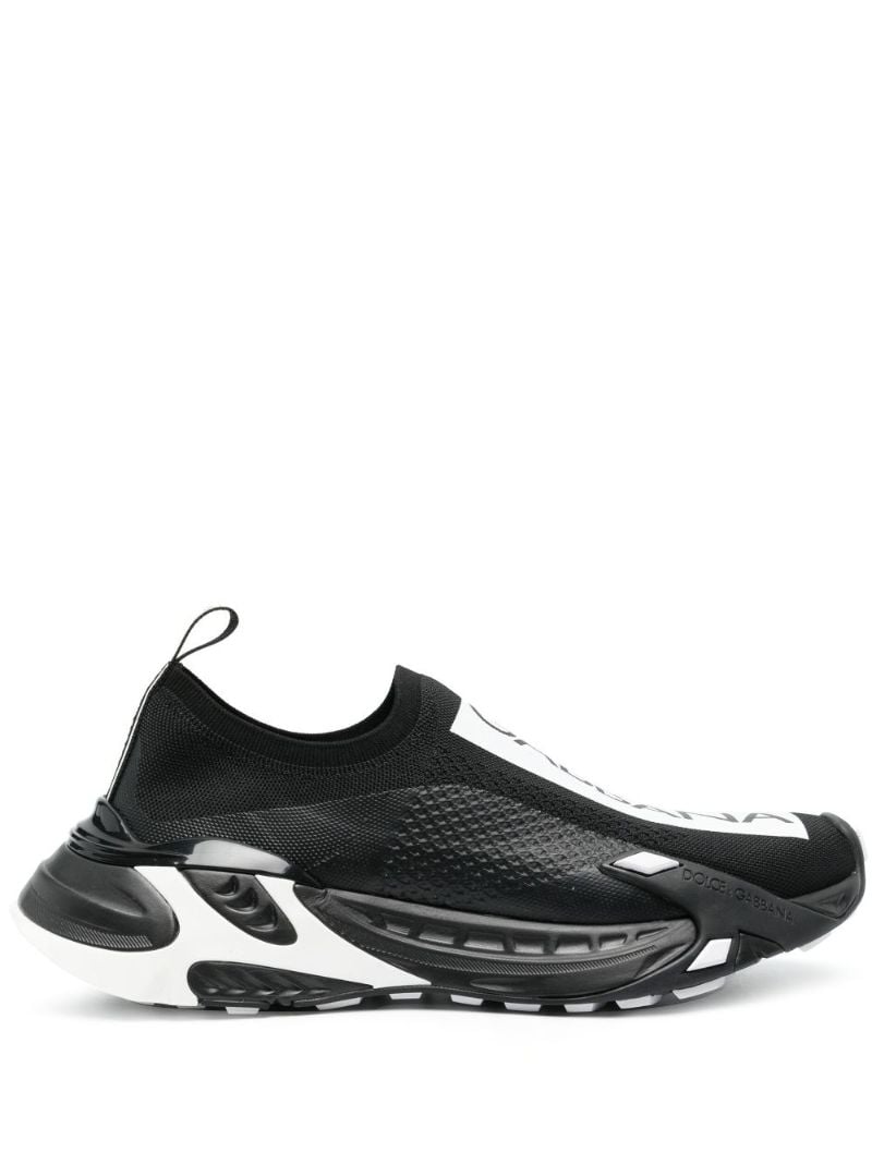 Black Logo Print Panelled Sneakers