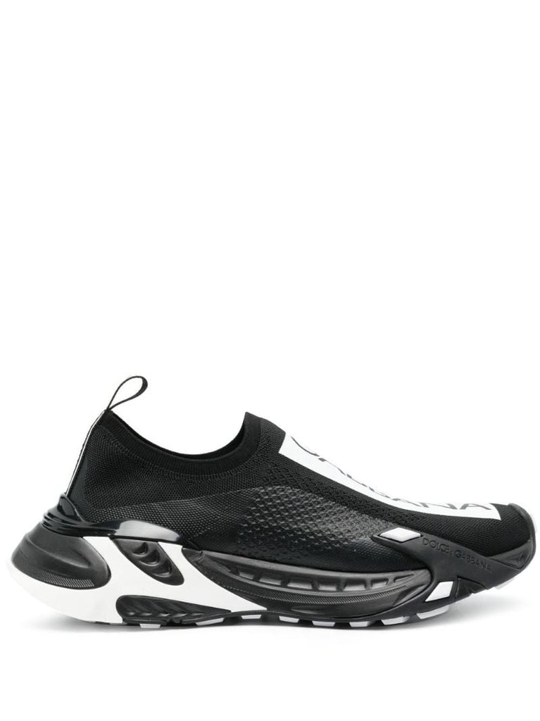Black Logo Print Panelled Sneakers