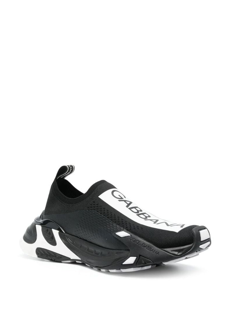 Black Logo Print Panelled Sneakers