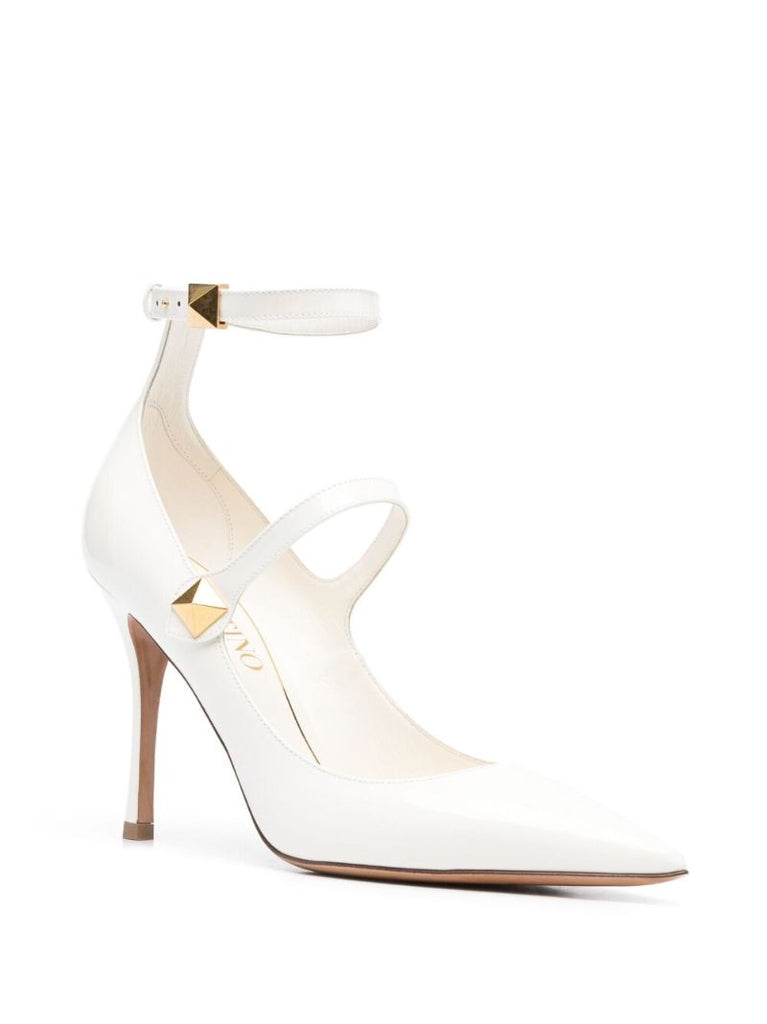 White Belle 100 Leather Rockstud Pumps