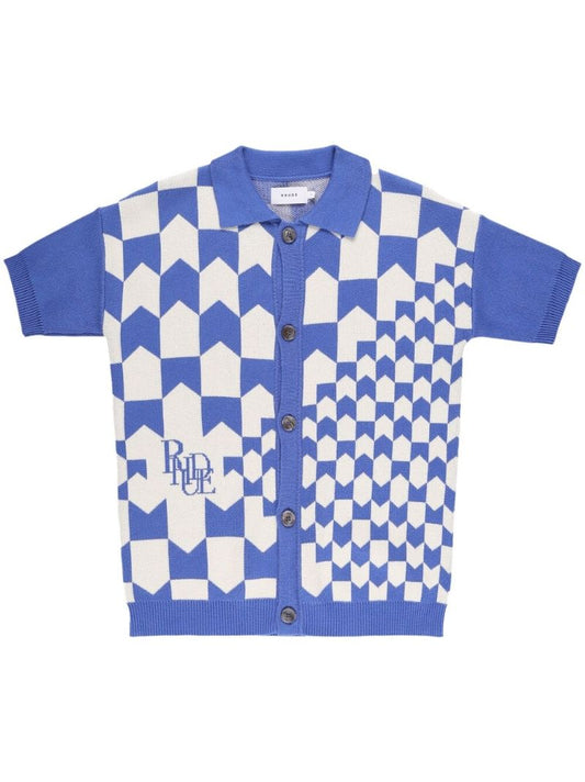 Blue Racing Check-jacquard Top