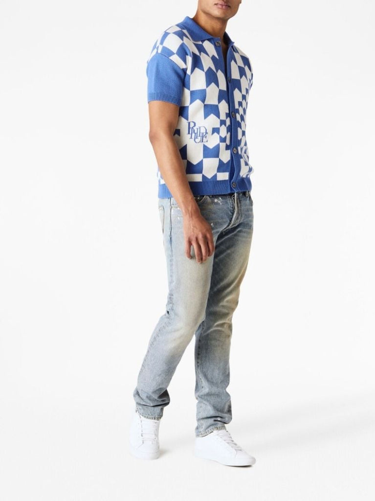 Blue Racing Check-jacquard Top