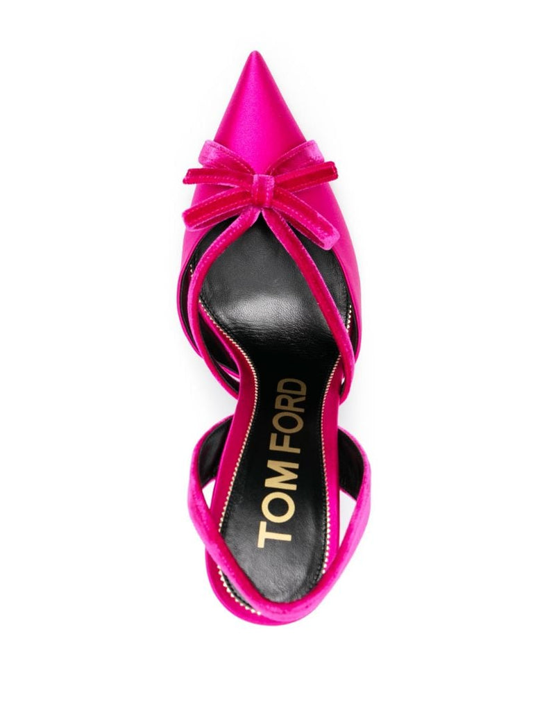 Pink 105 Bow-embellished Slingback Satin Pumps