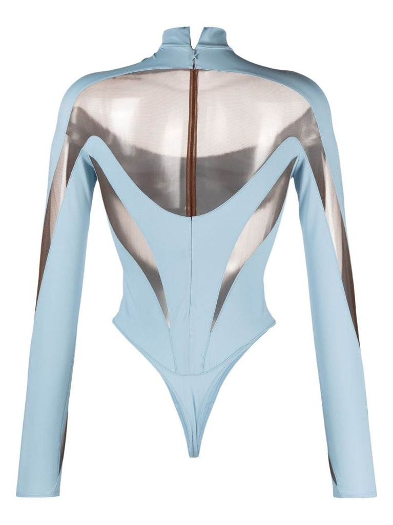 Blue Illusion Panelled Sheer Bodysuit