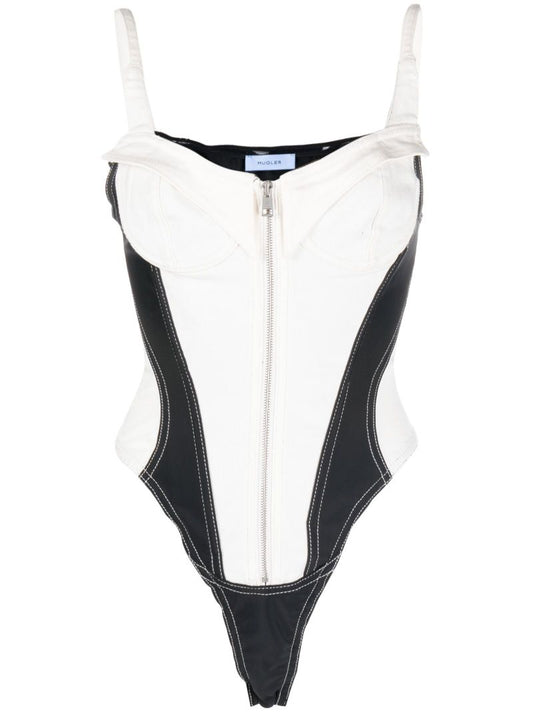 White Denim Bustier Bodysuit