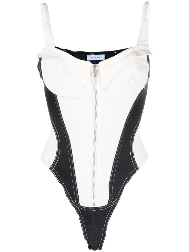 White Denim Bustier Bodysuit