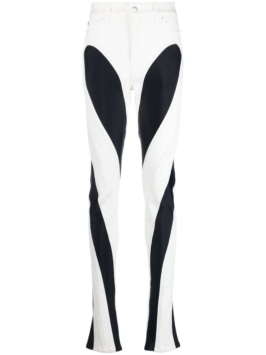 Black and White Slited Spiral Skinny Jeans