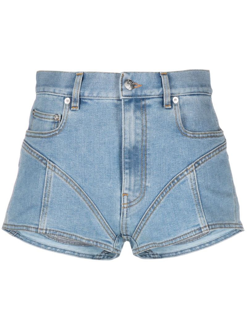 Blue Spiral High-waist Denim Shorts