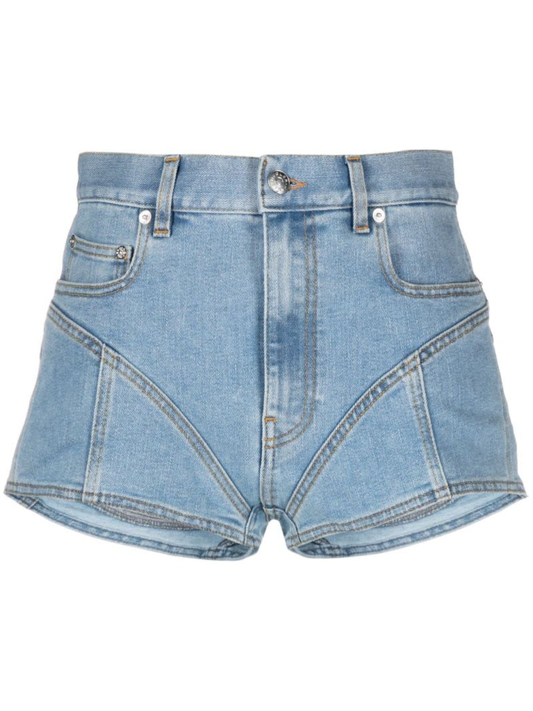 Blue Spiral High-waist Denim Shorts