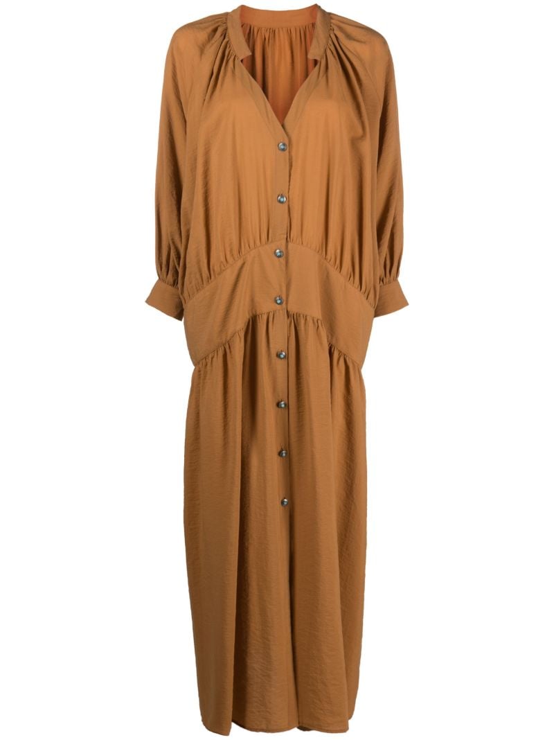 Brown Violet Maxi Shirt Dress