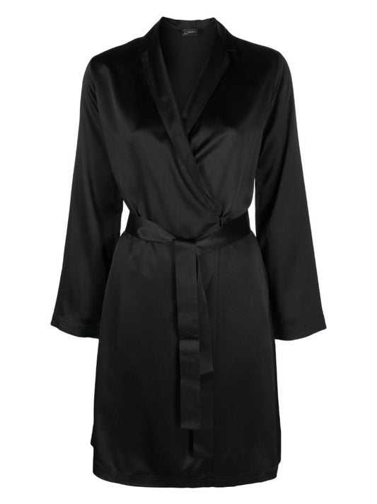 Black Gloss Effect Tied Short Robe