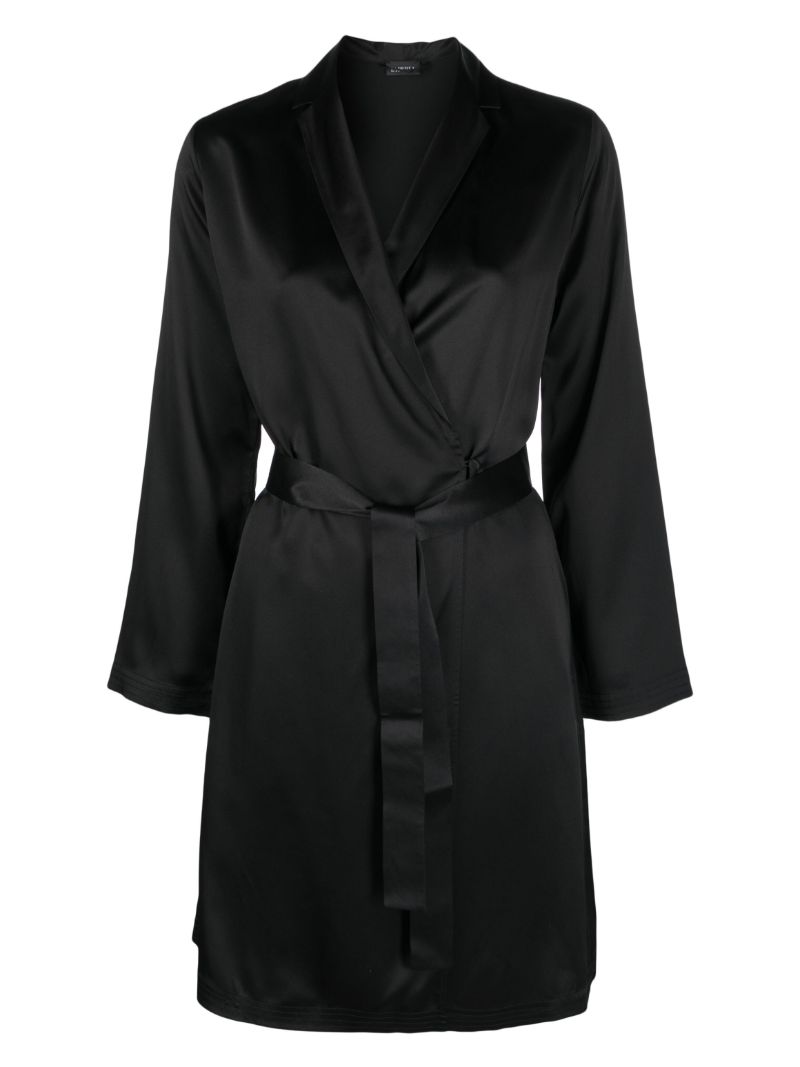 Black Gloss Effect Tied Short Robe