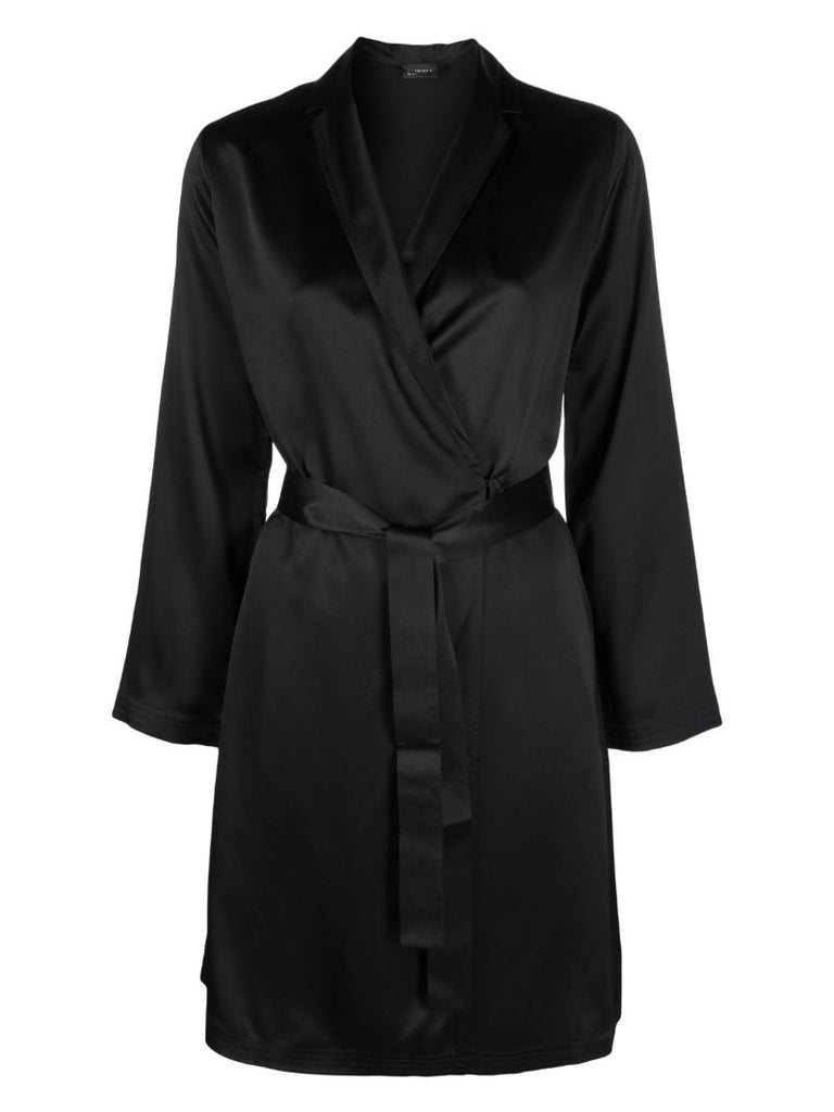 Black Gloss Effect Tied Short Robe
