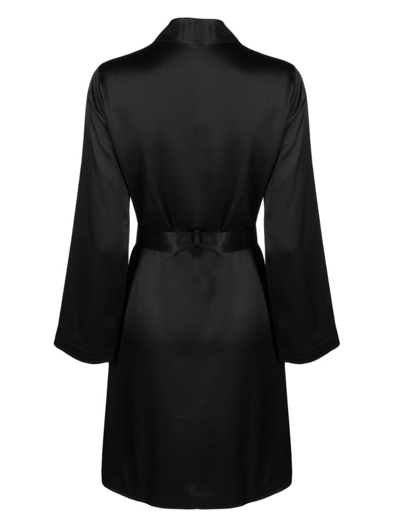 Black Gloss Effect Tied Short Robe