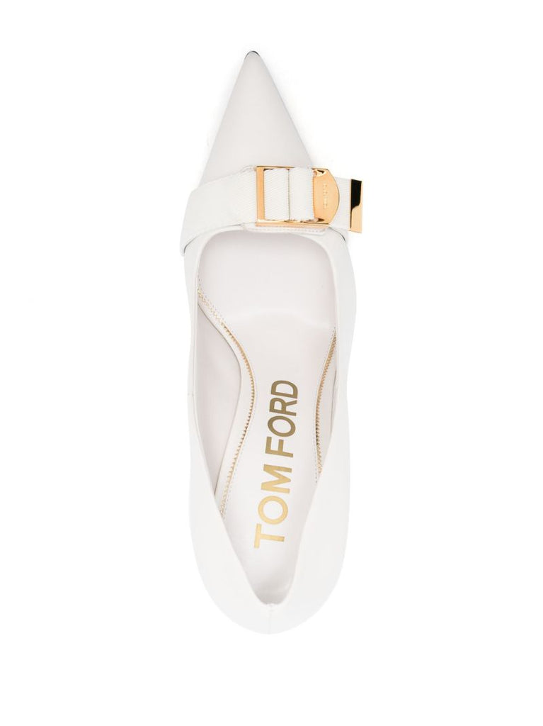 White 105 Buckle-embellished Leather Pumps