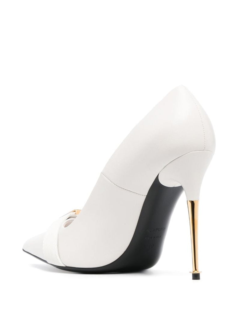 White 105 Buckle-embellished Leather Pumps