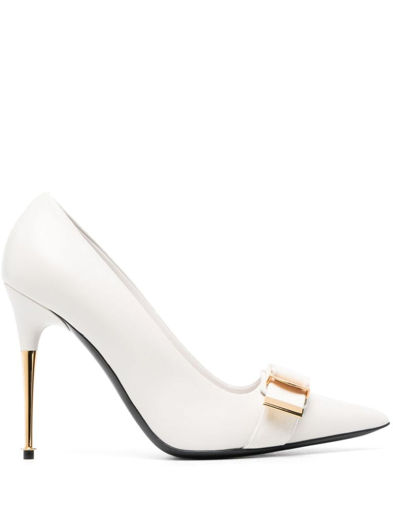 White 105 Buckle-embellished Leather Pumps
