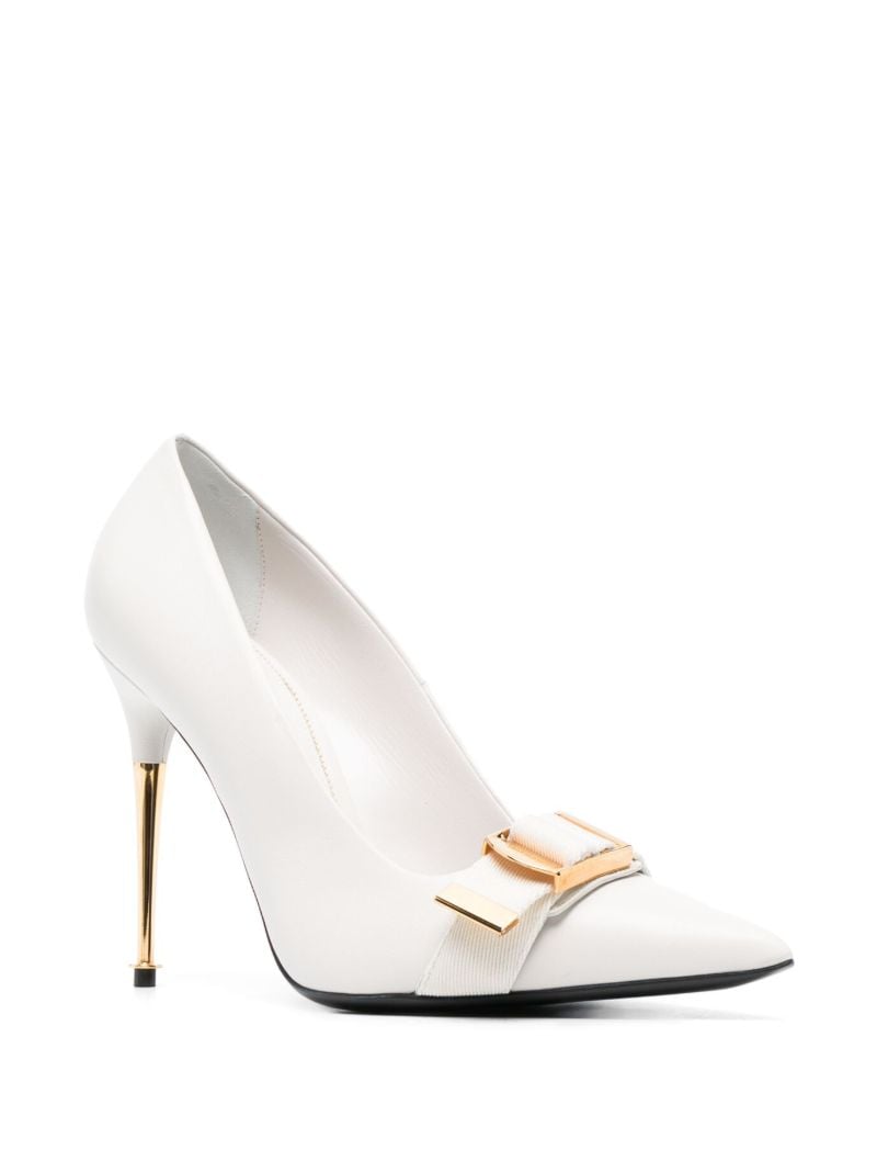 White 105 Buckle-embellished Leather Pumps