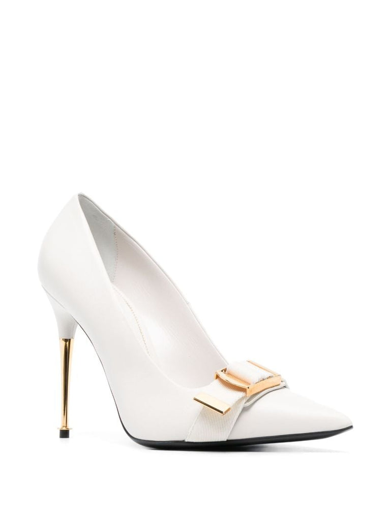 White 105 Buckle-embellished Leather Pumps