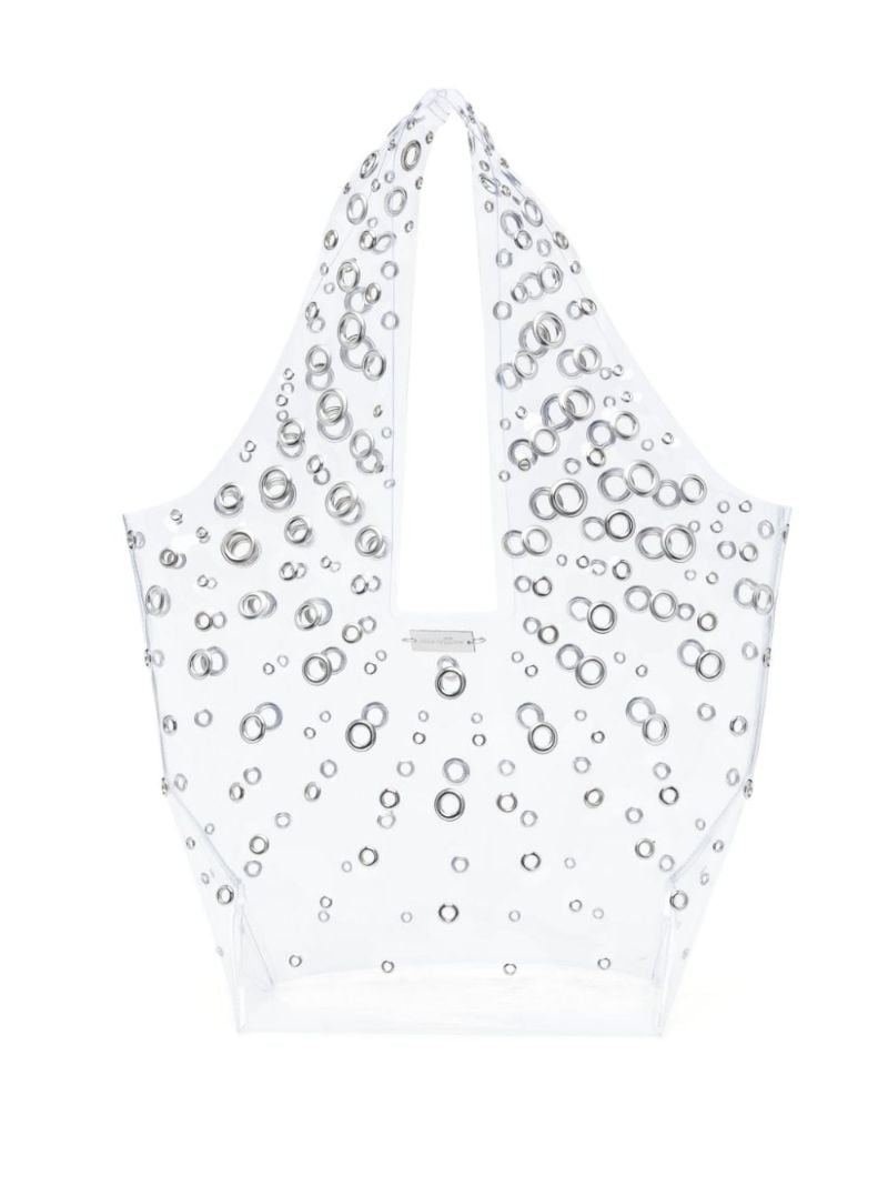 Silver-tone Eyelet-embellished Tote Bag