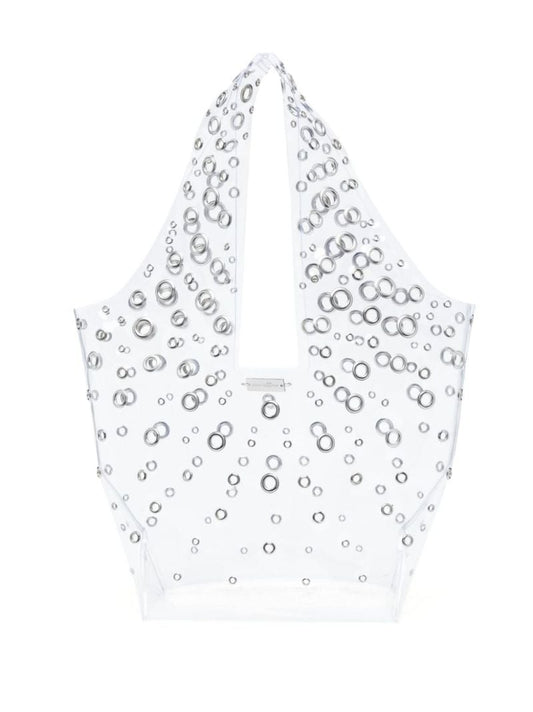 Silver-tone Eyelet-embellished Tote Bag