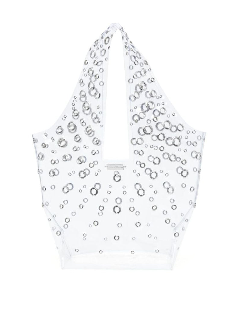 Silver-tone Eyelet-embellished Tote Bag