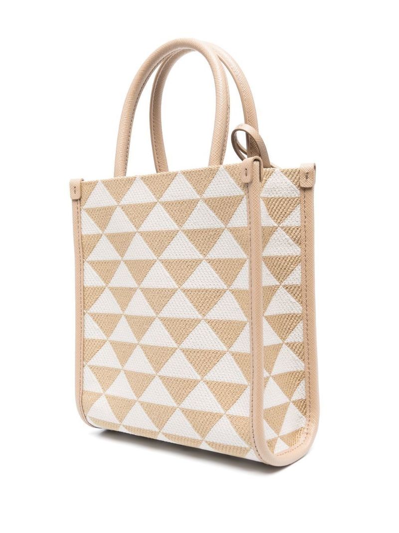 Neutral Geometric Canvas Top Handle Bag