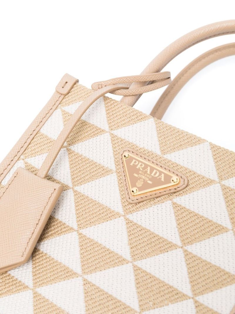 Neutral Geometric Canvas Top Handle Bag