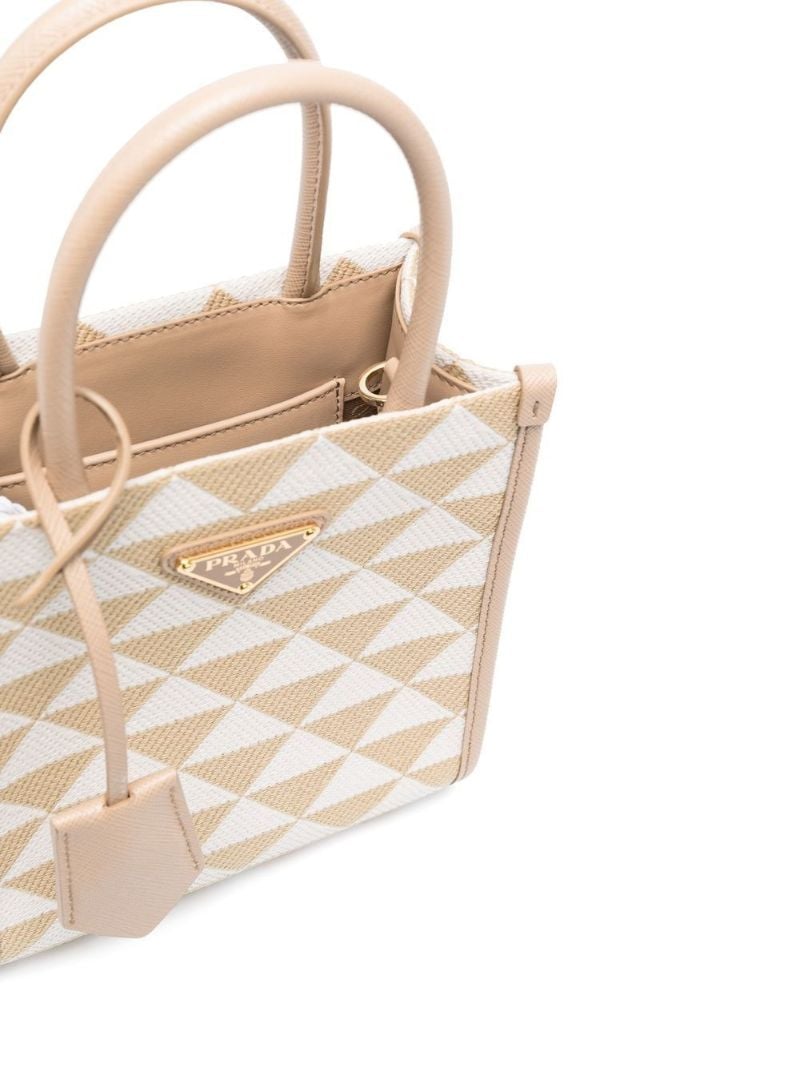 Neutral Geometric Canvas Top Handle Bag