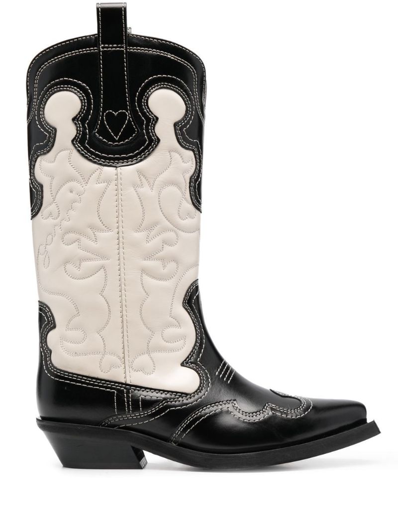 Black Embroidered Leather Western Boots