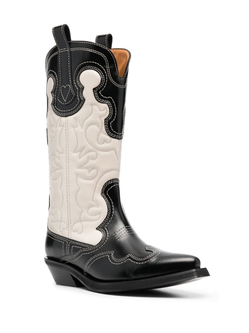 Black Embroidered Leather Western Boots
