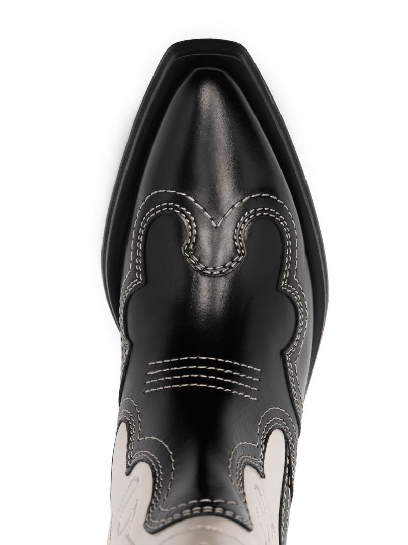 Black Embroidered Leather Western Boots
