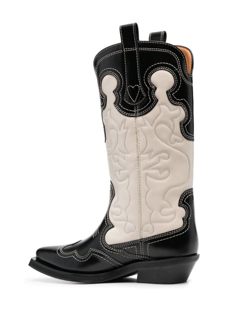 Black Embroidered Leather Western Boots