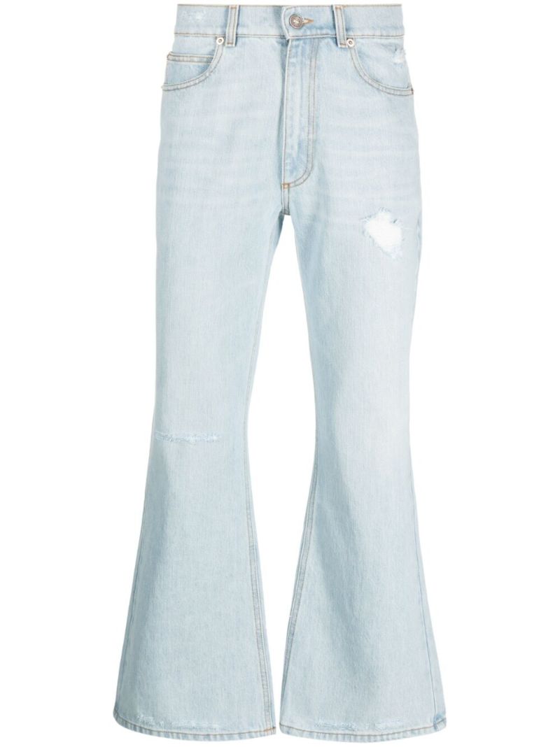 Blue Distressed Straight Jeans