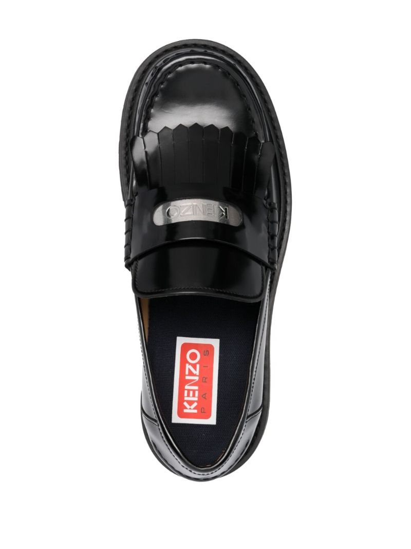 Black Kenzosmile Fringed Leather Loafers