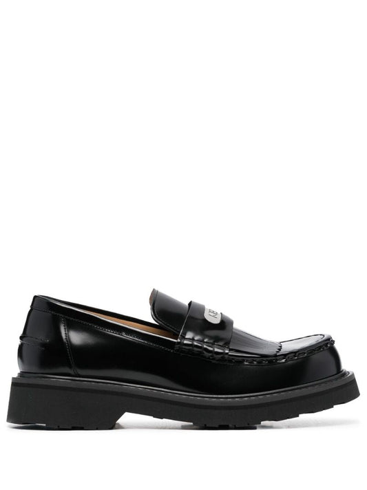 Black Kenzosmile Fringed Leather Loafers