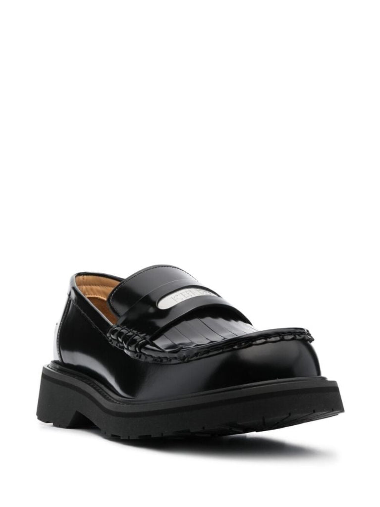 Black Kenzosmile Fringed Leather Loafers