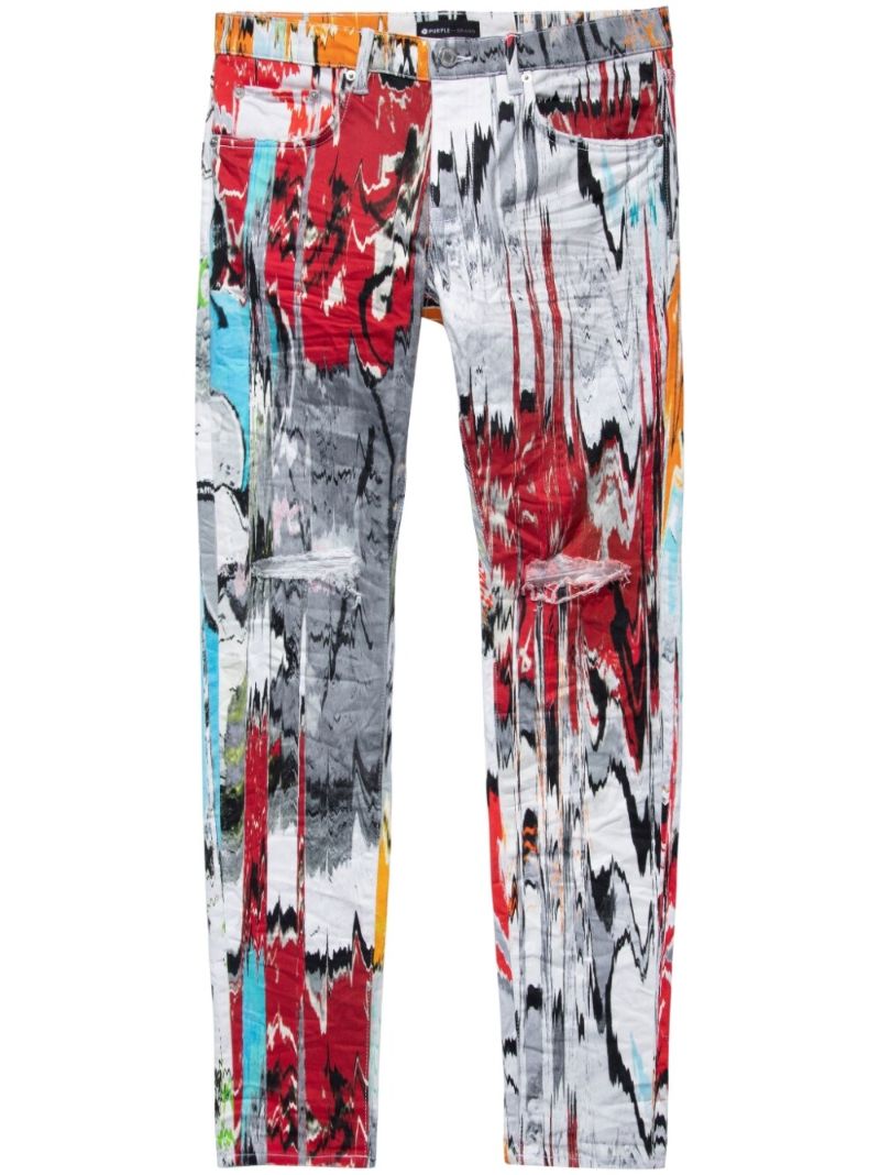 Multicoloured Glitch Print Skinny Jeans