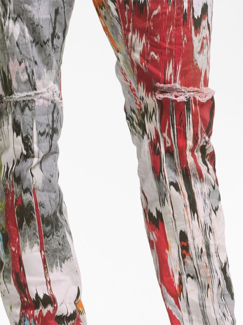 Multicoloured Glitch Print Skinny Jeans
