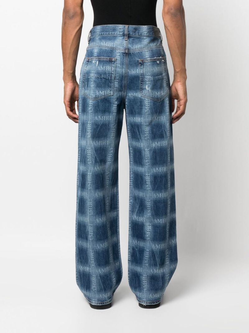 Blue Shadow Plaid Baggy Jeans
