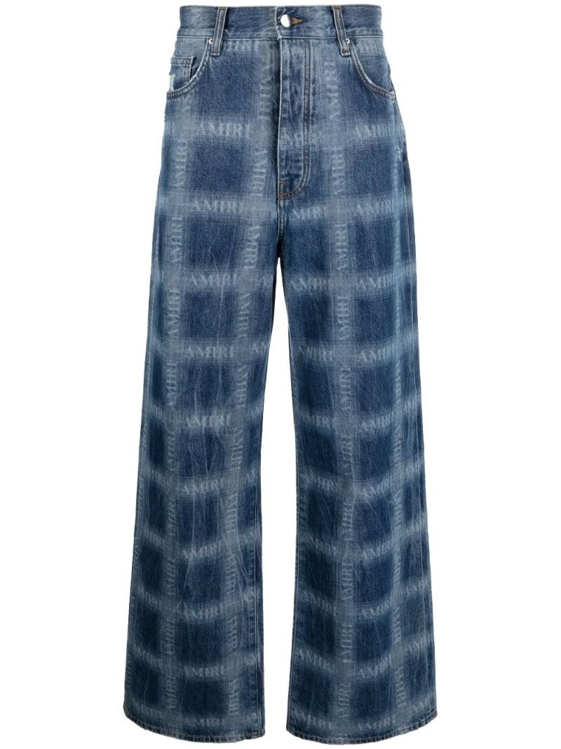 Blue Shadow Plaid Baggy Jeans