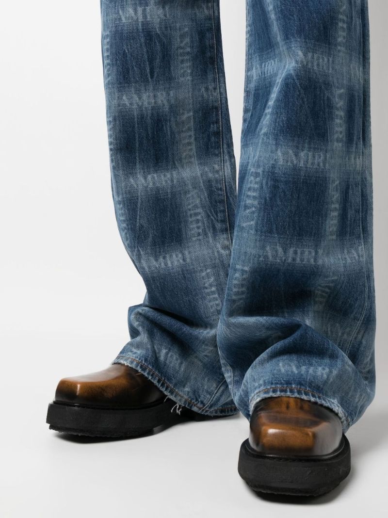 Blue Shadow Plaid Baggy Jeans