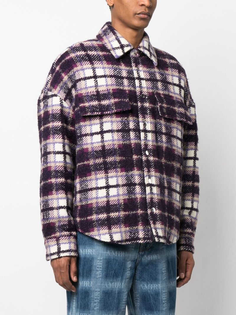 Purple Plaid Print BouclÃ_x0083_Â© Overshirt