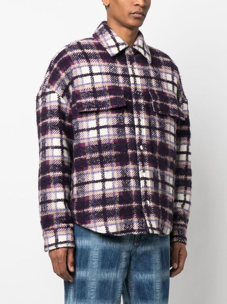 Purple Plaid Print BouclÃ_x0083_Â© Overshirt