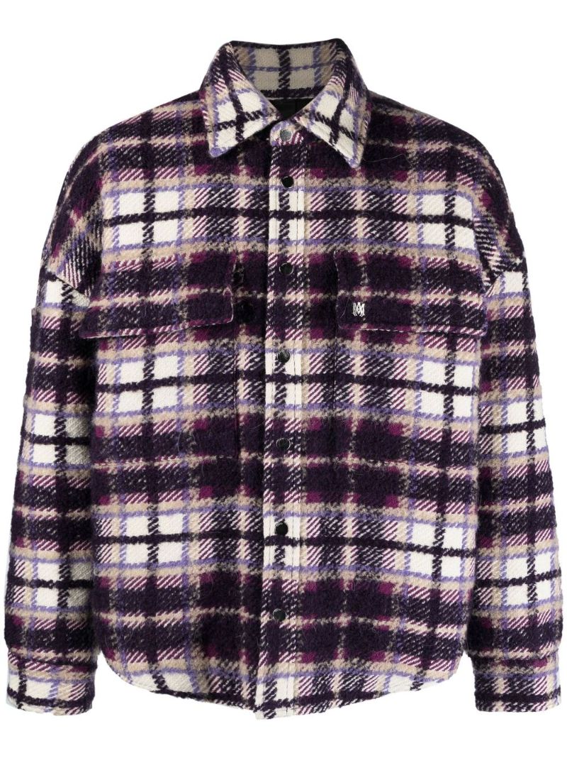 Purple Plaid Print BouclÃ_x0083_Â© Overshirt