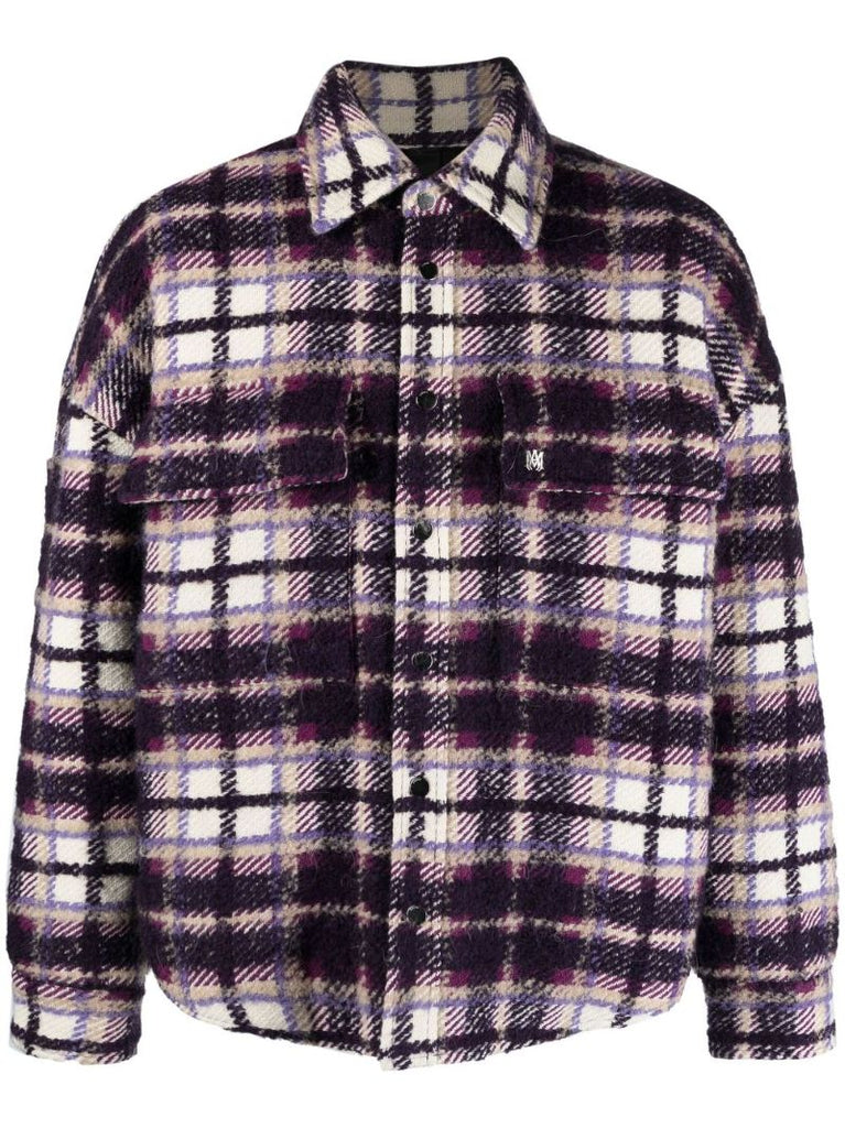 Purple Plaid Print BouclÃ_x0083_Â© Overshirt