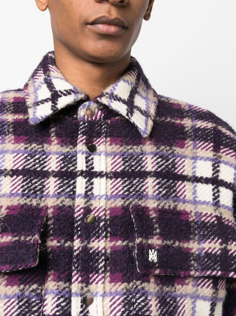 Purple Plaid Print BouclÃ_x0083_Â© Overshirt