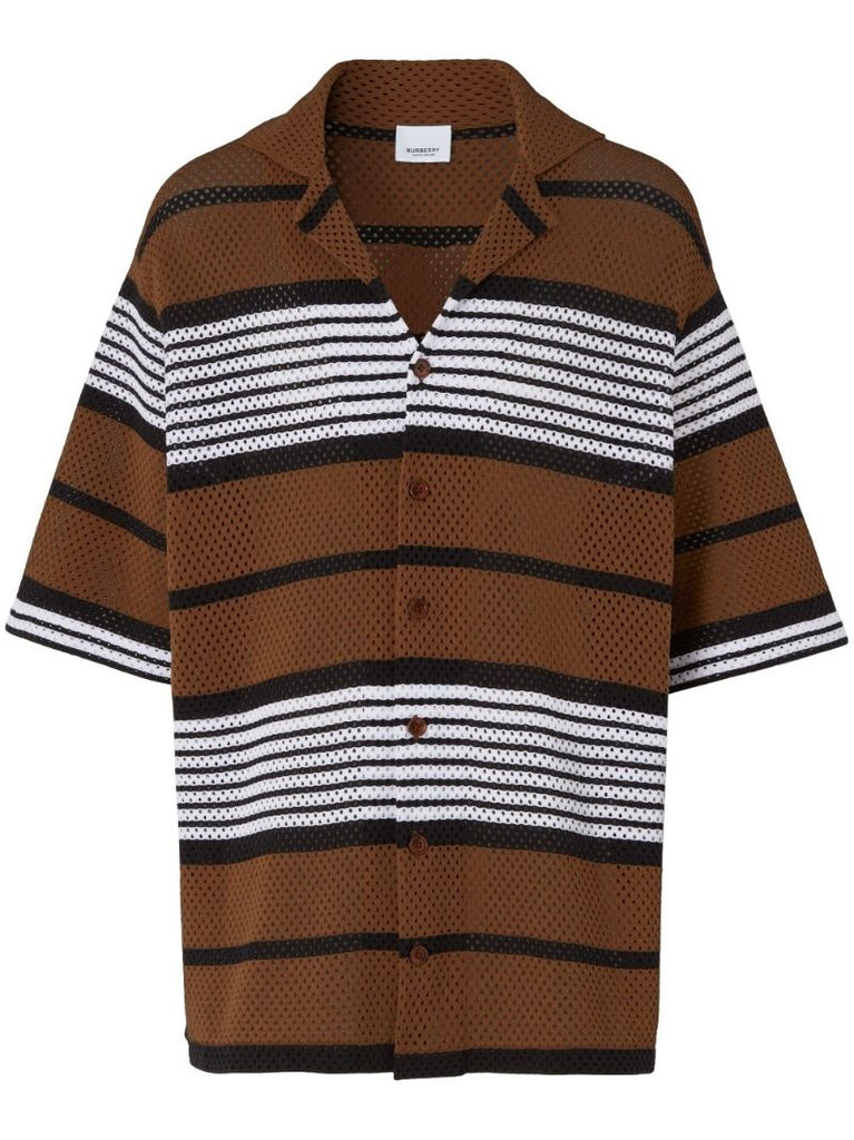 Brown Striped Mesh Shirt